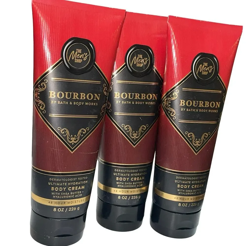 Lot of 3 Bath Body Works Bourbon Ultimate Hydration Body Cream Men 8oz BBW New